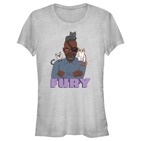 Junior's The Marvels Nick Fury Cat Portrait Graphic Tee Athletic Heather Medium