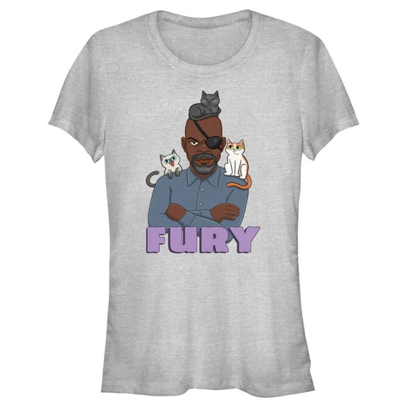 Junior's The Marvels Nick Fury Cat Portrait Graphic Tee Athletic Heather X Large