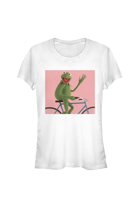 Junior's The Muppets Biking Kermit Graphic Tee White X Large
