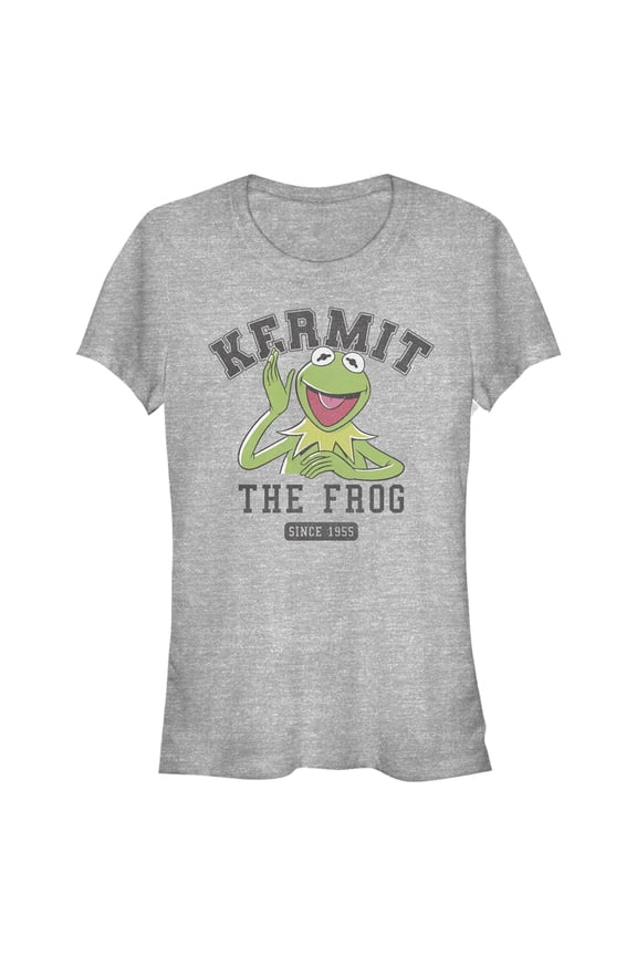 Junior's The Muppets Collegiate Kermie Graphic Tee Athletic Heather Small