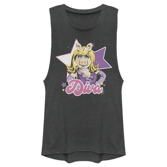 Junior's The Muppets Diva Piggy Festival Muscle Graphic Tee Charcoal Medium