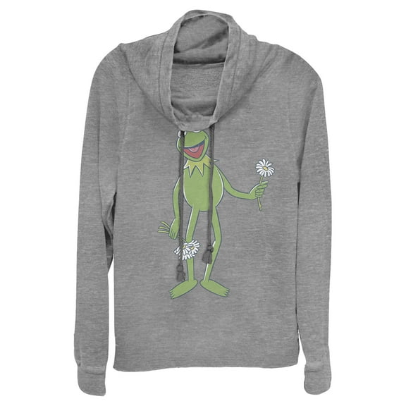 Junior's The Muppets Flower Power  Cowl Neck Sweatshirt Gray Heather X Small