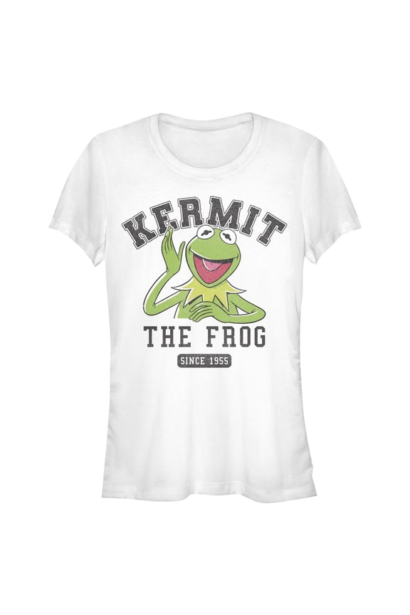 Junior's The Muppets Kermit 1955 Collegiate  Graphic Tee White Medium