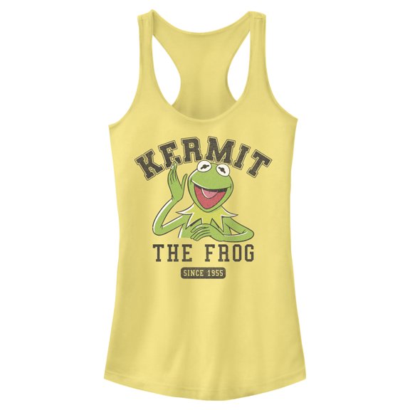 Junior's The Muppets Kermit 1955 Collegiate Racerback Tank Top Banana 2X Large