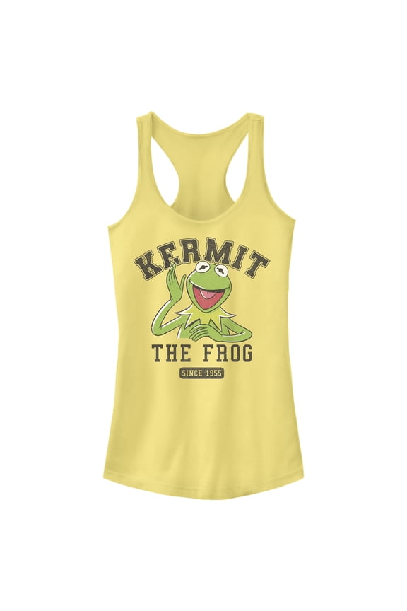 Junior's The Muppets Kermit 1955 Collegiate Racerback Tank Top Banana Medium
