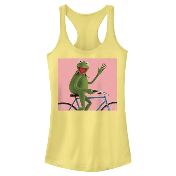 Junior's The Muppets Kermit Bike Wave Racerback Tank Top Banana 2X Large