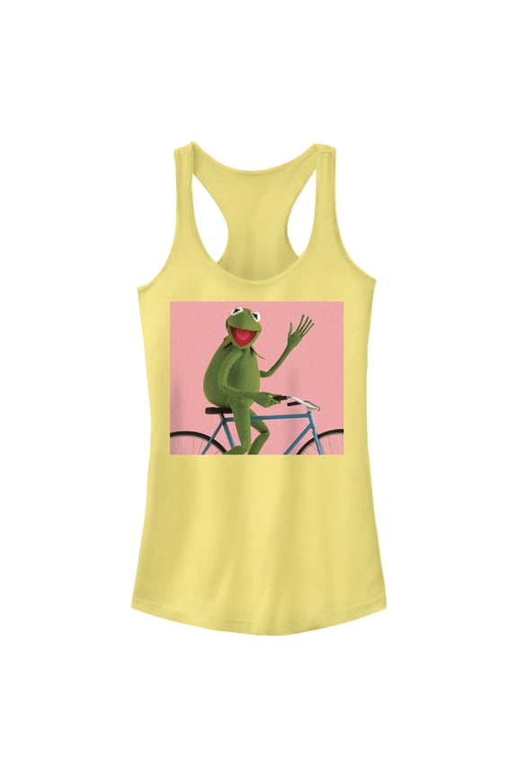 Junior's The Muppets Kermit Bike Wave  Racerback Tank Top Banana Large
