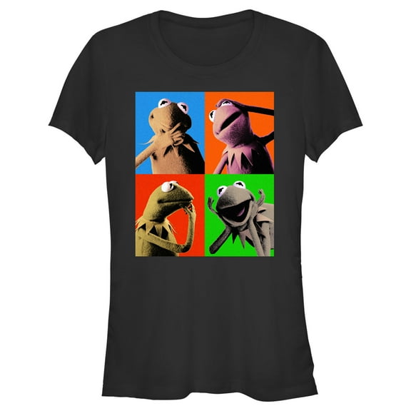 Junior's The Muppets Kermit Pop Art  Graphic Tee Black Large