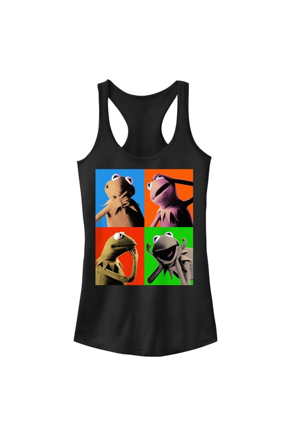 Junior's The Muppets Kermit Pop Art Racerback Tank Top Black Medium