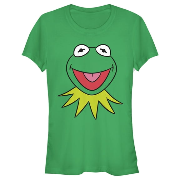 Junior's The Muppets Kermit the Frog Face  Graphic Tee Kelly Green Medium