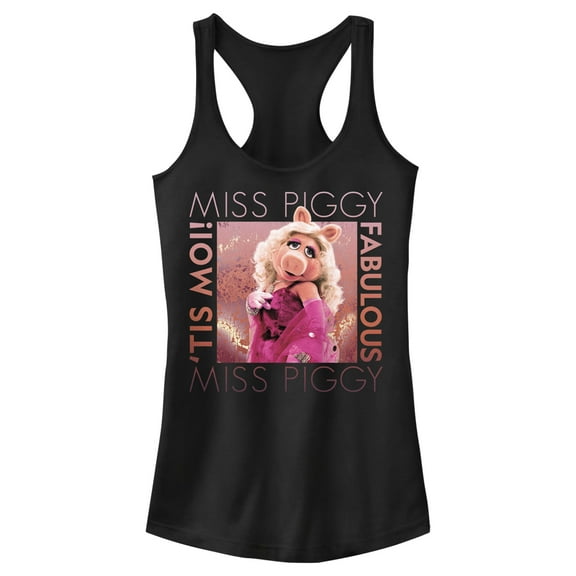 Junior's The Muppets Miss Piggy Fabulous  Racerback Tank Top Black X Large