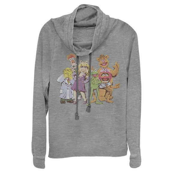 Junior's The Muppets The Gang  Cowl Neck Sweatshirt Gray Heather 2X Large