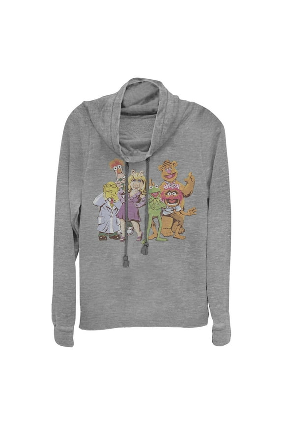 Junior's The Muppets The Gang Cowl Neck Sweatshirt Gray Heather 2X Large