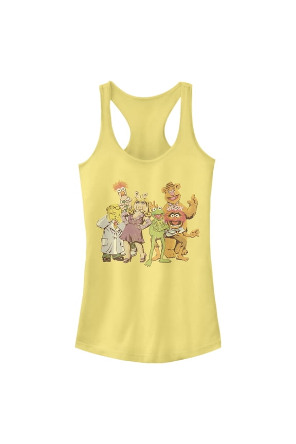 Junior's The Muppets The Gang  Racerback Tank Top Banana Medium
