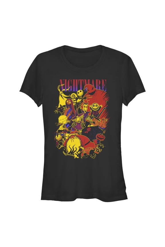 Junior's The Nightmare Before Christmas Character Collage Poster Graphic Tee Black X Large