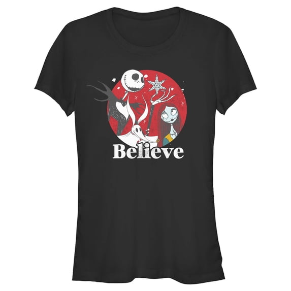 Junior's The Nightmare Before Christmas Christmas Believe Jack and Sally Graphic Tee Black Large