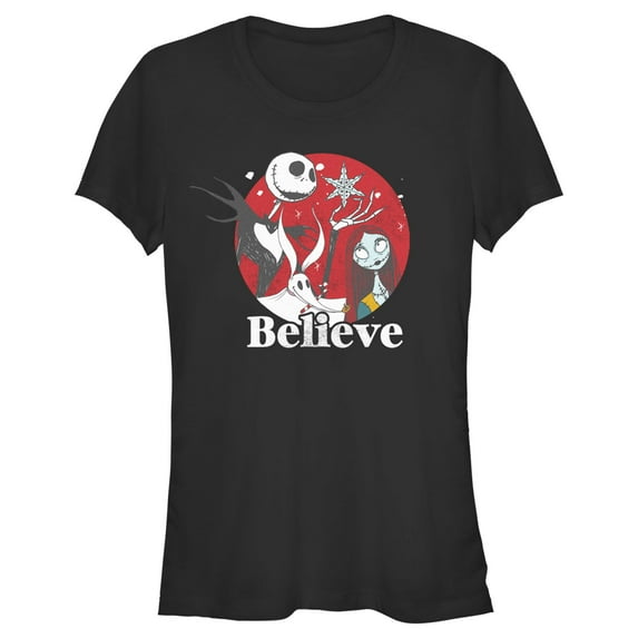 Junior's The Nightmare Before Christmas Christmas Believe Jack and Sally Graphic Tee Black Small