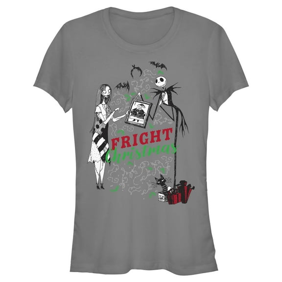 Junior's The Nightmare Before Christmas Fright Christmas Jack and Sally  Graphic Tee Charcoal Small
