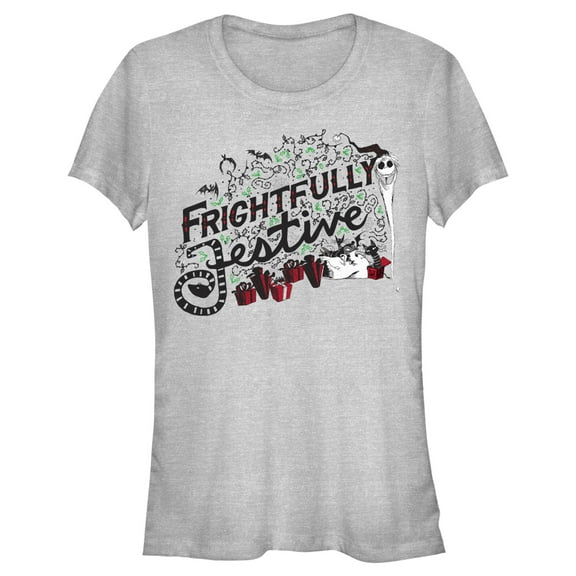 Junior's The Nightmare Before Christmas Frightfully Festive Jack  Graphic Tee Athletic Heather Large