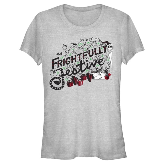 Junior's The Nightmare Before Christmas Frightfully Festive Jack Graphic Tee Athletic Heather Small