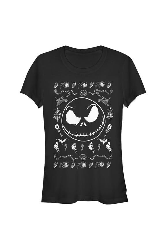 Junior's The Nightmare Before Christmas Halloween Jack Skellington Sweater Print  Graphic Tee Black Small
