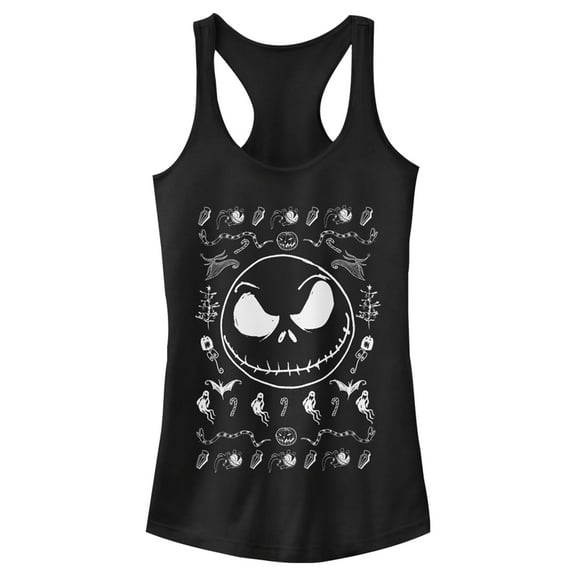 Junior's The Nightmare Before Christmas Halloween Jack Skellington Sweater Print  Racerback Tank Top Black Large