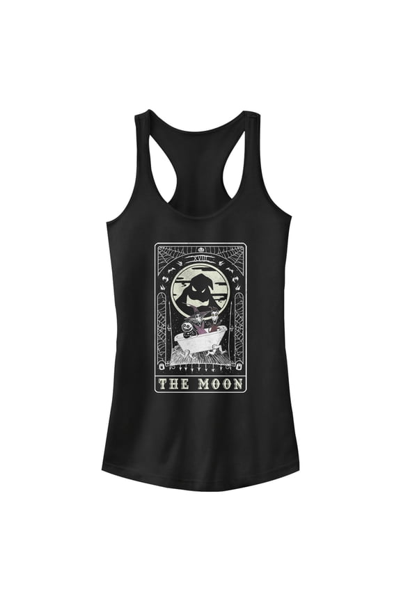 Junior's The Nightmare Before Christmas Halloween Oogie Boogie and his Boys Moon Tarot Card  Racerback Tank Top Black Large