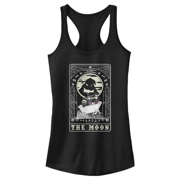 Junior's The Nightmare Before Christmas Halloween Oogie Boogie and his Boys Moon Tarot Card  Racerback Tank Top Black Medium
