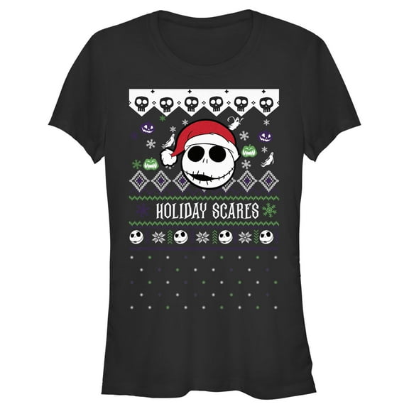 Junior's The Nightmare Before Christmas Holiday Scares Jack Face  Graphic Tee Black 2X Large