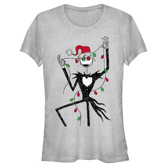 Junior's The Nightmare Before Christmas Jack Christmas Lights Graphic Tee Athletic Heather 2X Large