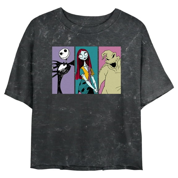 Junior's The Nightmare Before Christmas Jack, Sally, Oogie Portraits Graphic Crop T-Shirt Black 2X Large