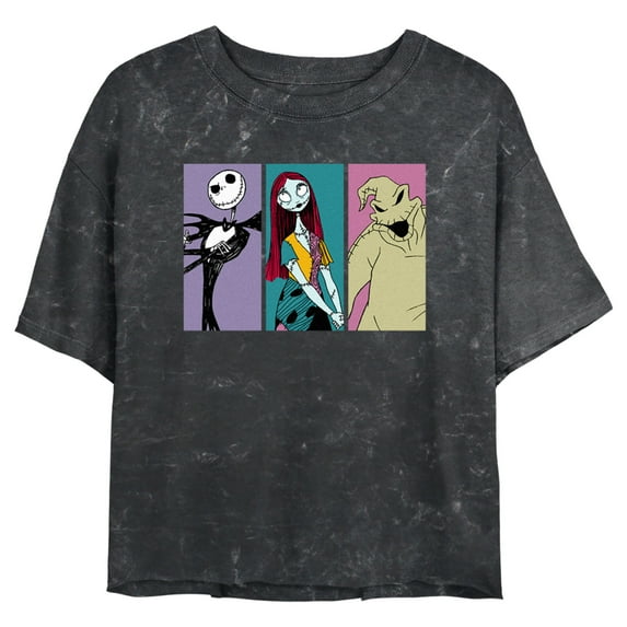 Junior's The Nightmare Before Christmas Jack, Sally, Oogie Portraits Graphic Crop T-Shirt Black Medium