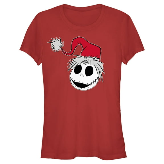 Junior's The Nightmare Before Christmas Jack Santa Hat  Graphic Tee Red Medium