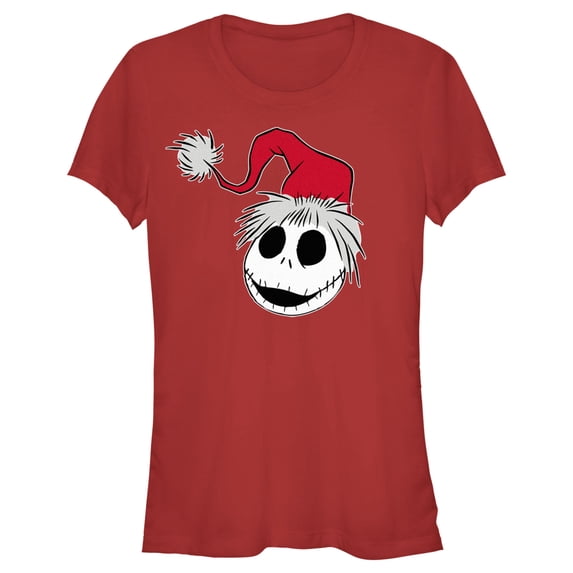 Junior's The Nightmare Before Christmas Jack Santa Hat Graphic Tee Red Medium