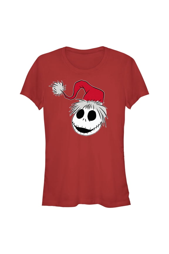 Junior's The Nightmare Before Christmas Jack Santa Hat Graphic Tee Red Medium