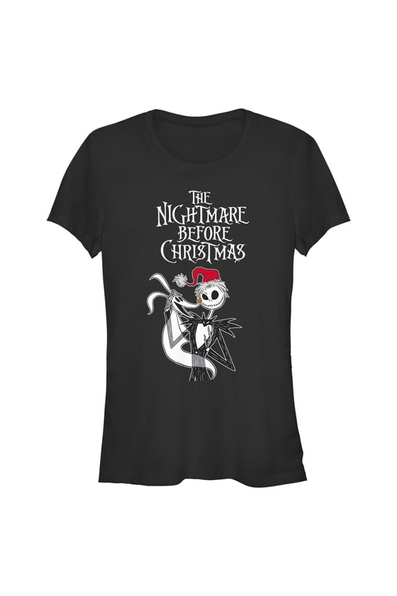 Junior's The Nightmare Before Christmas Jack Skellington Santa Hat Logo Graphic Tee Black Large