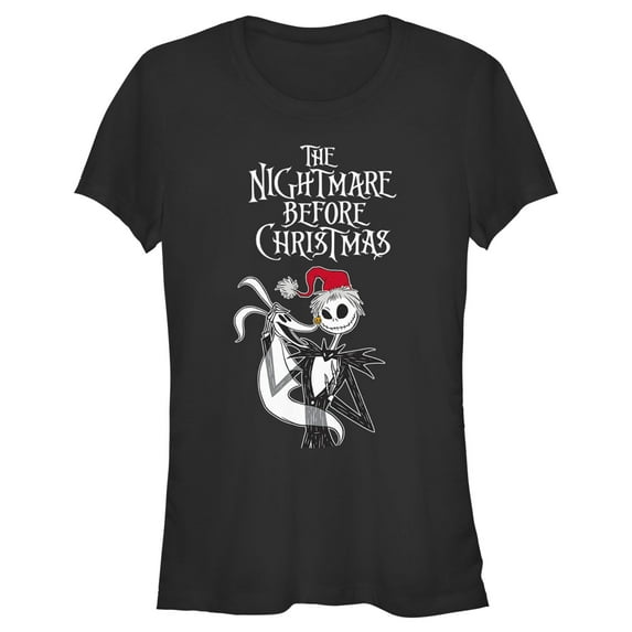 Junior's The Nightmare Before Christmas Jack Skellington Santa Hat Logo Graphic Tee Black Medium