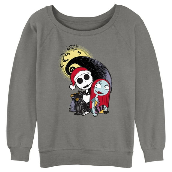 Junior's The Nightmare Before Christmas Jack and Sally Christmas Portrait Sweatshirt Gray Heather Small