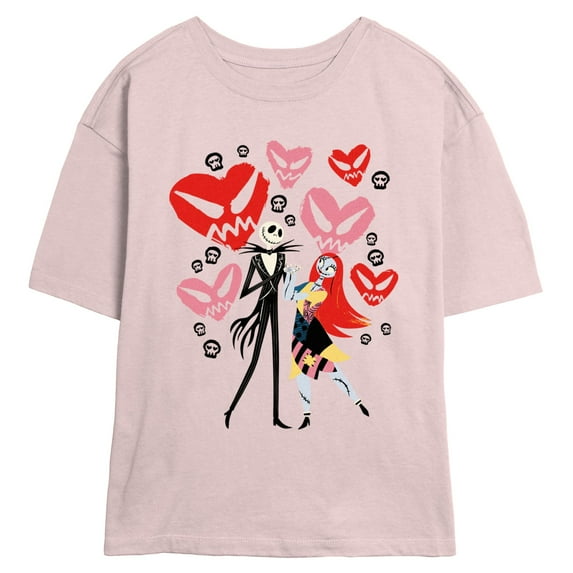 Junior's The Nightmare Before Christmas Jack and Sally Creepy Hearts Graphic T-Shirt