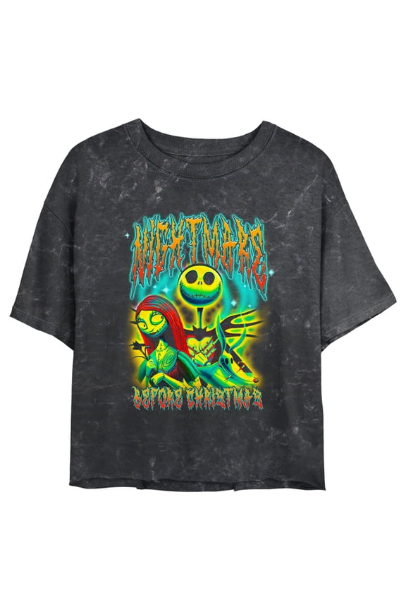 Junior's The Nightmare Before Christmas Jack and Sally Graffiti Graphic Crop T-Shirt Black 2X Large