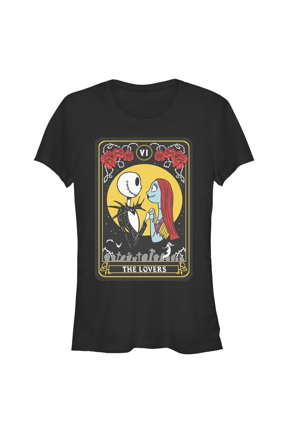 Junior's The Nightmare Before Christmas The Lovers Tarot Card  Graphic Tee Black Medium