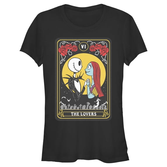 Junior's The Nightmare Before Christmas The Lovers Tarot Card Graphic Tee Black Medium
