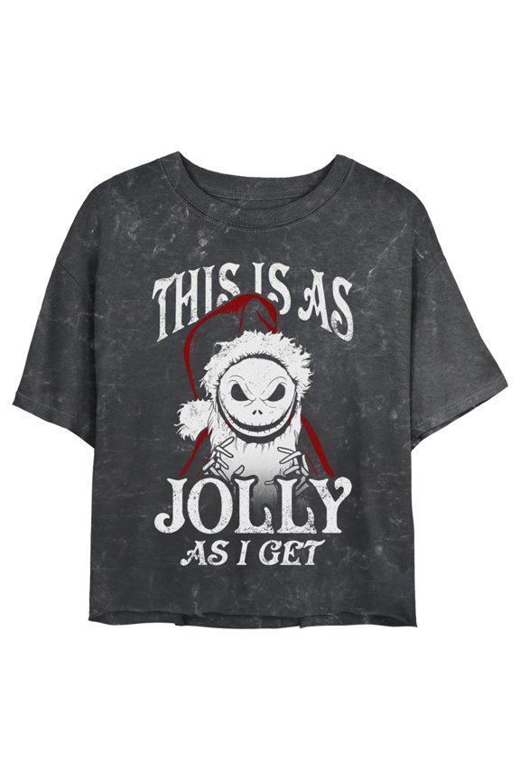 Junior's The Nightmare Before Christmas This Is As Jolly as I Get Sandy Claws Graphic Crop T-Shirt Black 2X Large
