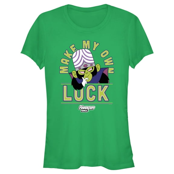 Junior's The Powerpuff Girls Make My Own Luck  Graphic Tee Kelly Green X Large