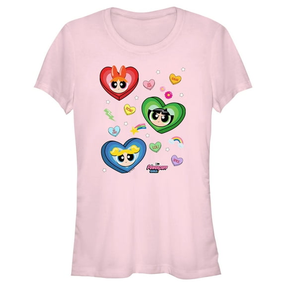 Junior's The Powerpuff Girls Valentine's Day Conversation Hearts Graphic Tee Light Pink Medium