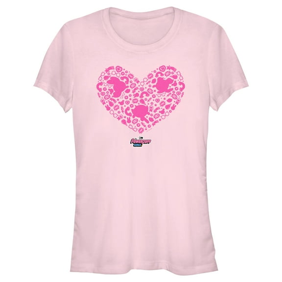 Junior's The Powerpuff Girls Valentine's Day Heart Silhouettes  Graphic Tee Light Pink Small