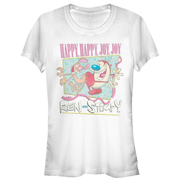 Junior's The Ren & Stimpy Show Happy Happy Joy Joy Confetti  Graphic Tee White Medium