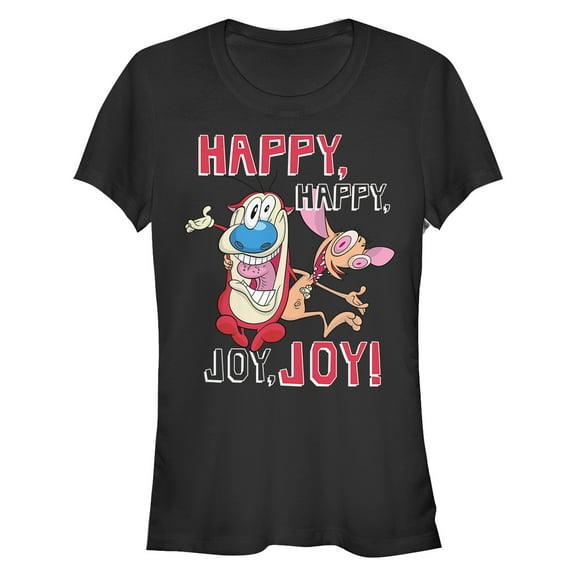 Junior's The Ren & Stimpy Show Happy Happy Joy Joy  Graphic Tee Black 2X Large