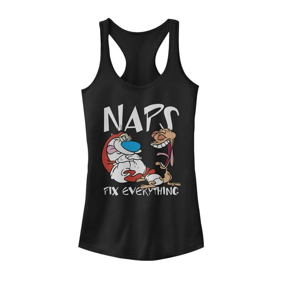 Junior's The Ren & Stimpy Show Naps Fix Everything  Racerback Tank Top Black Medium