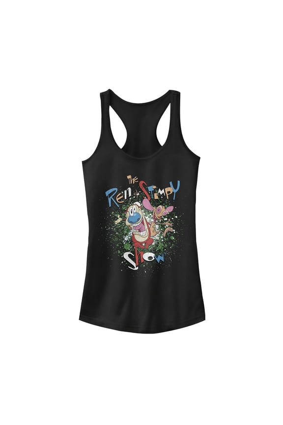 Junior's The Ren & Stimpy Show Vintage Show  Racerback Tank Top Black Medium